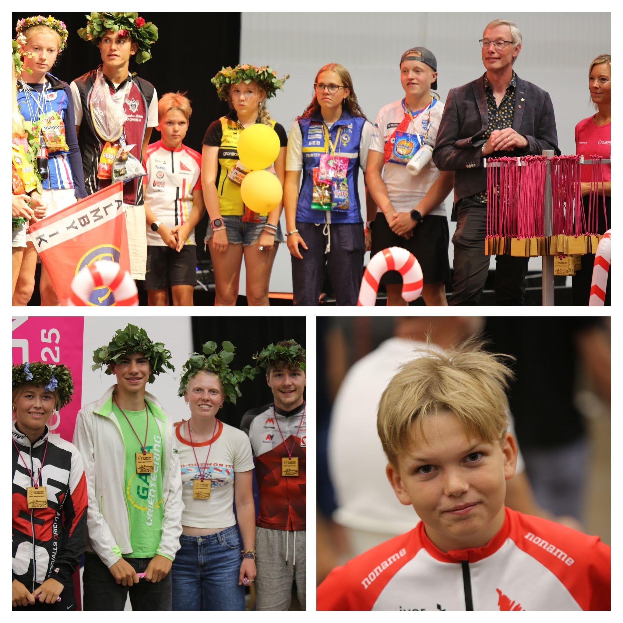 Proud winners receiving their prices at O-Ringen grand stage